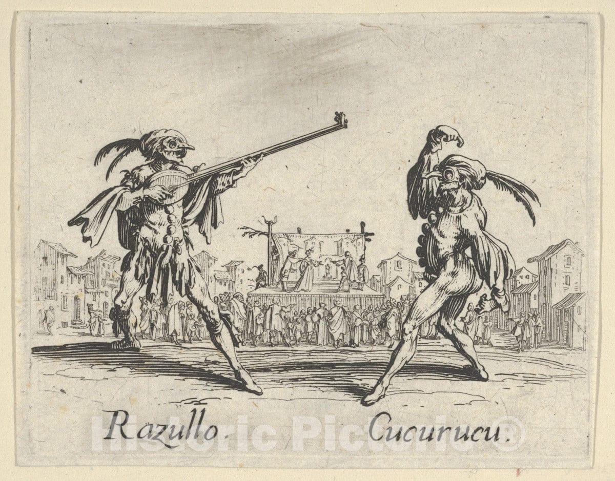 Art Print : Jacques Callot - Razullo - Cucurucu, from The Balli di Sfessania : Vintage Wall Art