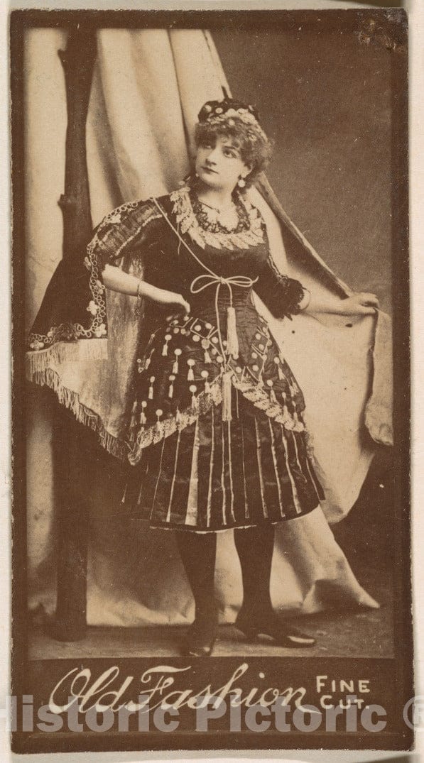 Photo Print : Actress Holding Studio Curtain, from The Actresses Series (N664) Promoting Old Fashion Fine Cut Tobacco 1 : Vintage Wall Art
