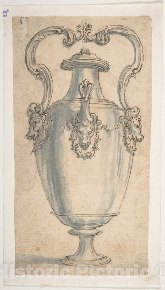 Art Print : Giovanni Battista Foggini - Design for a Ewer with Bull's Heads Under The Handels and Spout : Vintage Wall Art