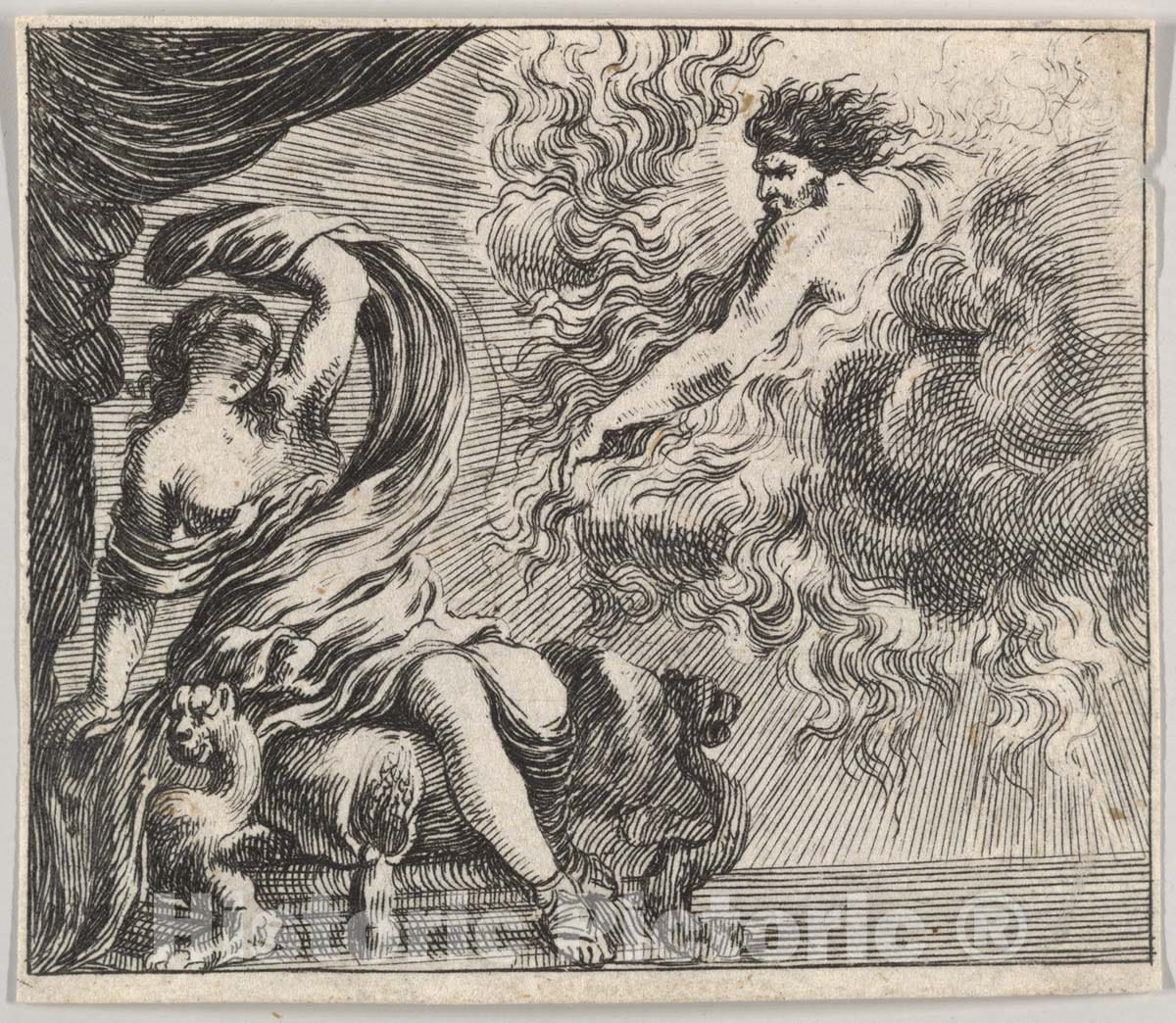 Art Print : Stefano Della Bella - Jupiter and Semele, from 'Game of Mythology' (Jeu de la Mythologie) : Vintage Wall Art