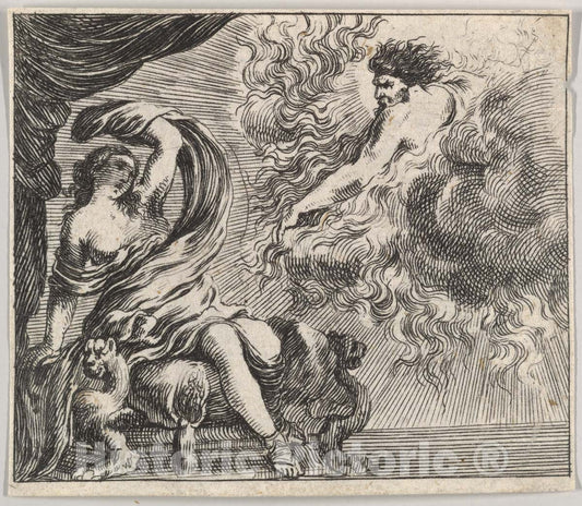 Art Print : Stefano Della Bella - Jupiter and Semele, from 'Game of Mythology' (Jeu de la Mythologie) : Vintage Wall Art