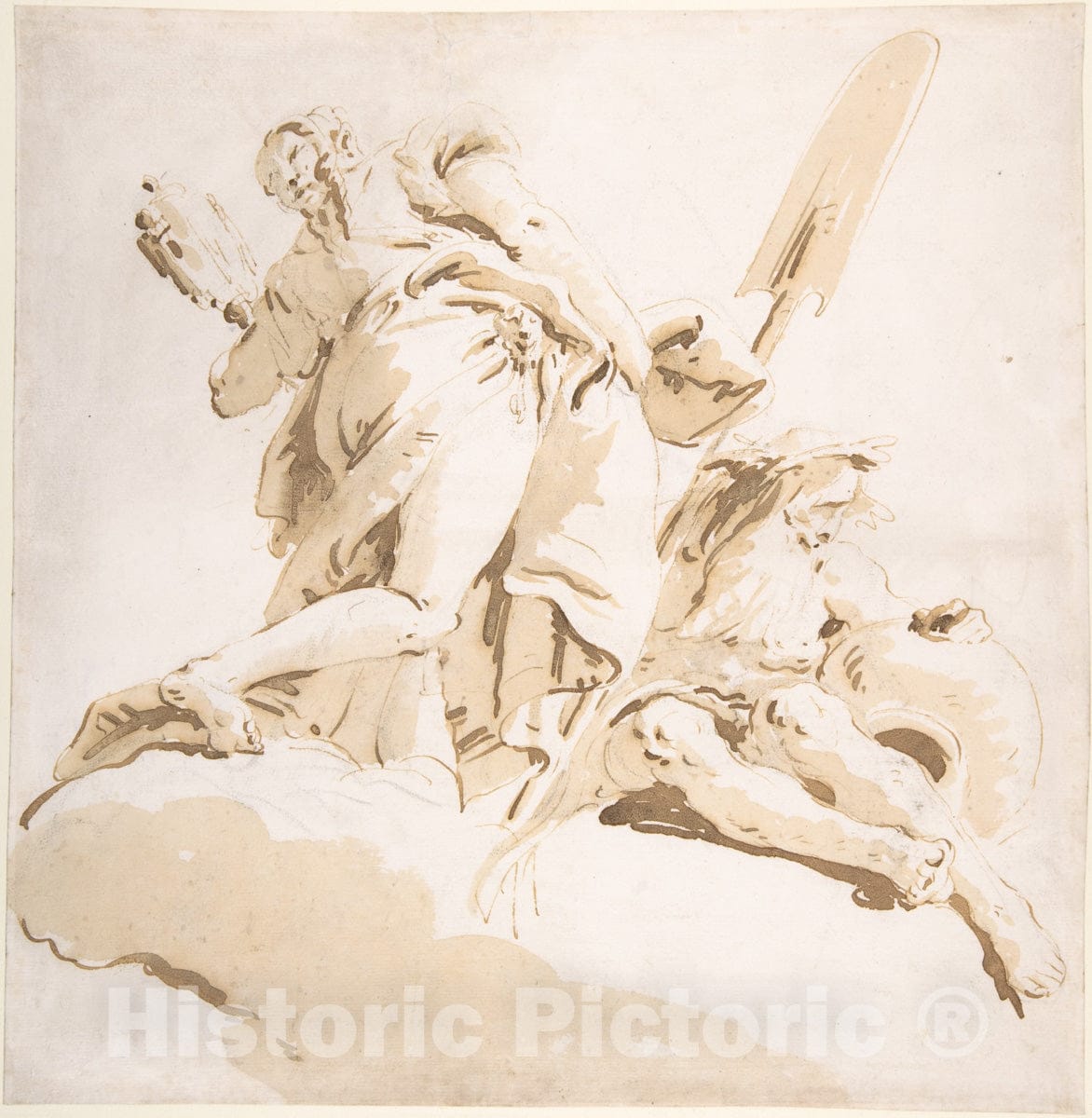 Art Print : Giovanni Battista Tiepolo - Standing Figure of Prudence and a Seated River God : Vintage Wall Art