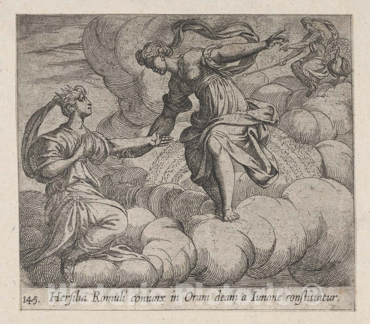 Art Print : Antonio Tempesta - Plate 145: Hersilia Taken to The Heavens (Hersilia Romuli coniunx in Oram deam a Iunone constituitur), from Ovid's 'Metamorphoses' : Vintage Wall Art