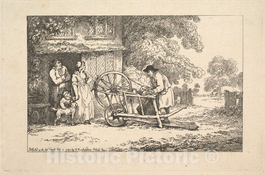 Art Print : Thomas Rowlandson - A Travelling Knife-Grinder at a Cottage Door : Vintage Wall Art
