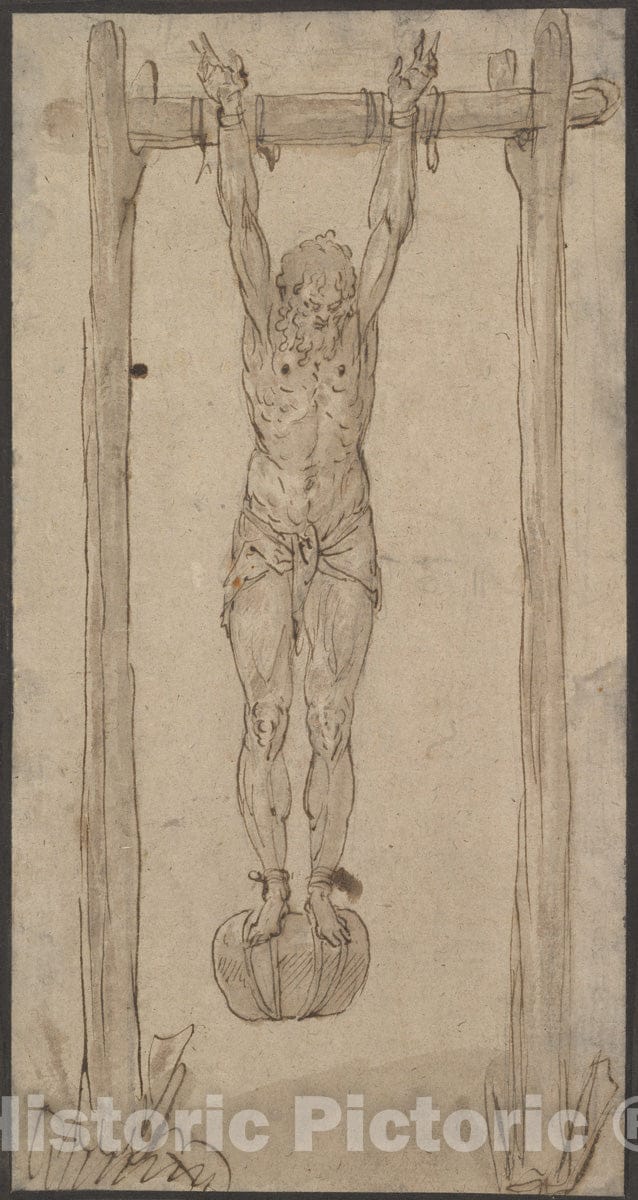 Art Print : Circle of Frans Floris I - A Man Hanging by His Arms (The Corpse of The King?) : Vintage Wall Art