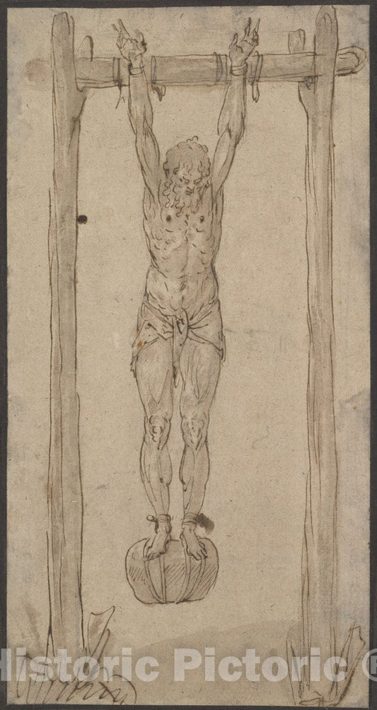 Art Print : Circle of Frans Floris I - A Man Hanging by His Arms (The Corpse of The King?) : Vintage Wall Art