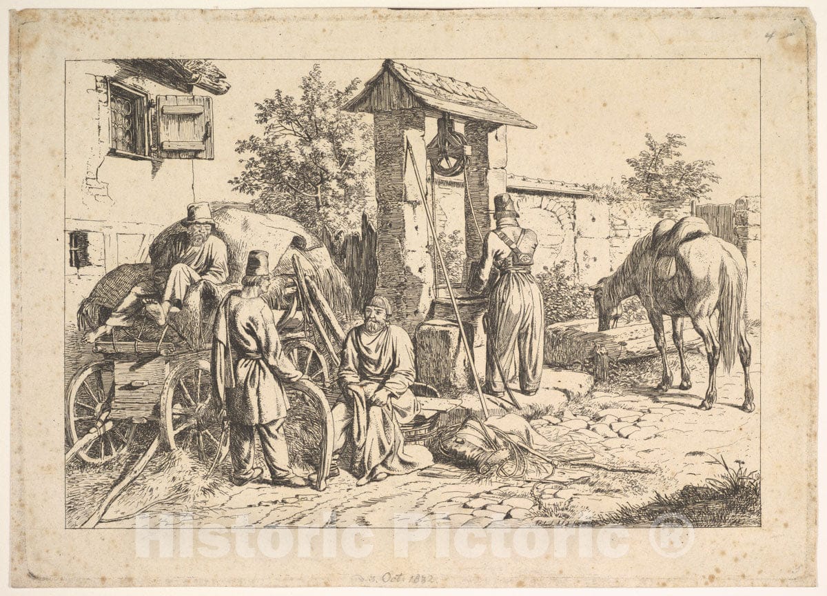 Art Print : Johann Christoph Erhard - Cossack at The Well 2 : Vintage Wall Art