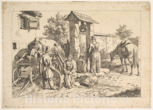 Art Print : Johann Christoph Erhard - Cossack at The Well 2 : Vintage Wall Art