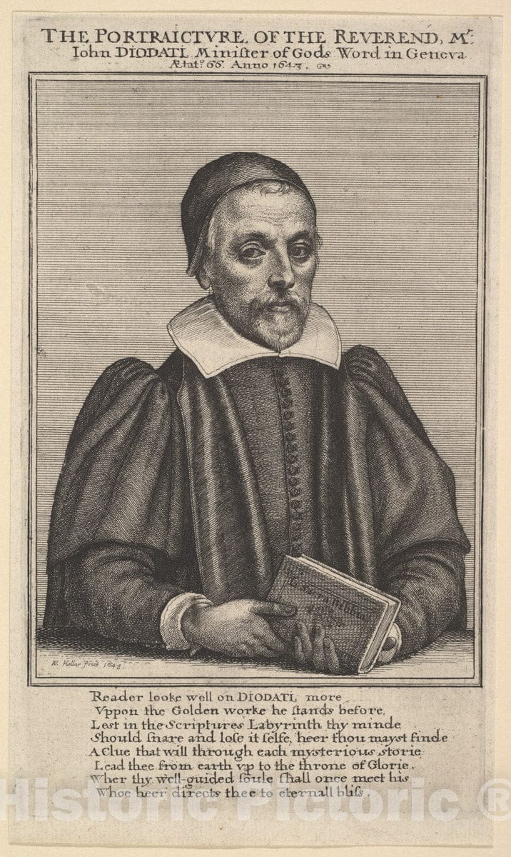 Art Print : Wenceslaus Hollar - Portrait of John Diodati : Vintage Wall Art