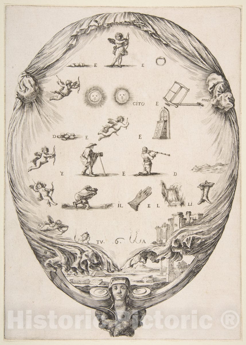 Art Print : Rebus on The Subject of Love - Artist: Stefano Della Bella - Created: c1639 : Vintage Wall Art