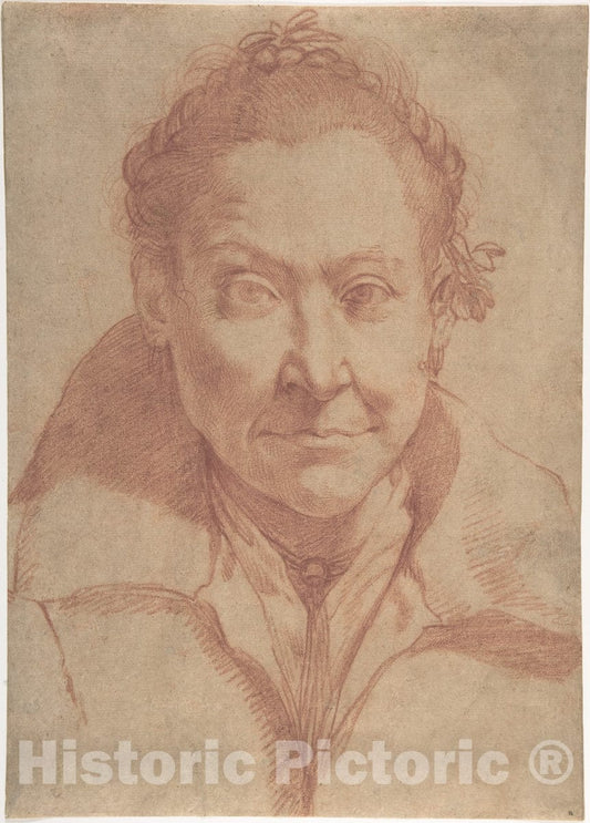 Art Print : Agostino Carracci - Bust-Length Portrait of a Woman (Recto)