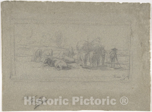 Art Print : Marie-Rosalie Bonheur - Landscape with Cattle : Vintage Wall Art