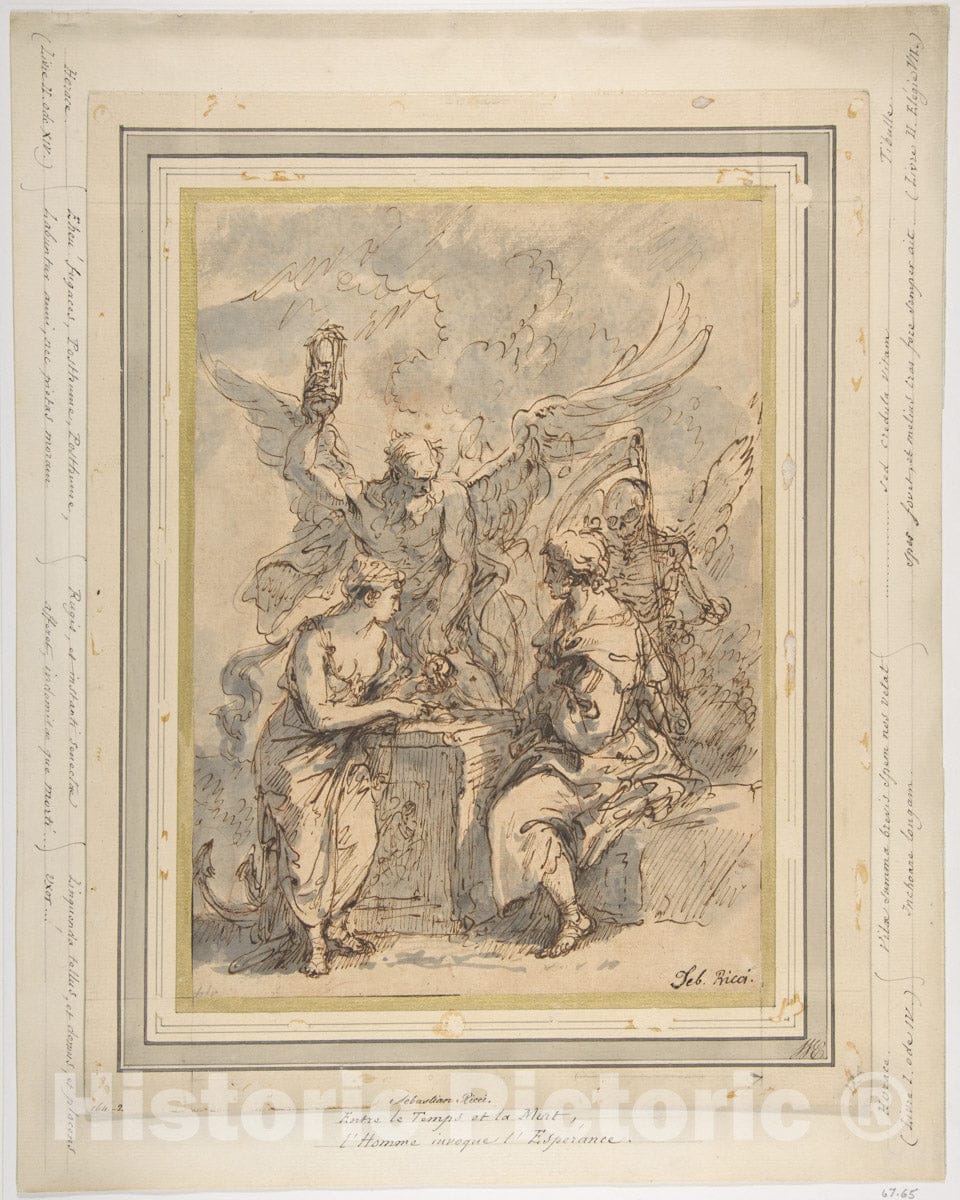 Art Print : Sebastiano Ricci - Allegory with Figures of Hope, Time, and Death : Vintage Wall Art