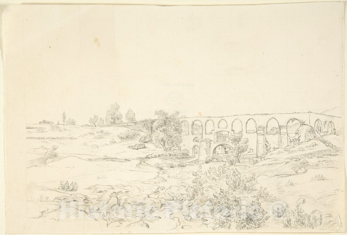 Art Print : Franz von Hauslab The Younger - Landscape with Acquaduct Near Smyrna : Vintage Wall Art