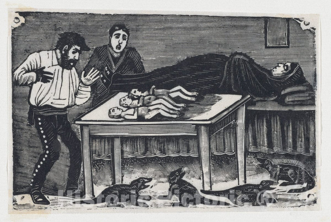 Art Print : José Guadalupe Posada - A Woman who gave Birth to Three Children and Four Animals : Vintage Wall Art