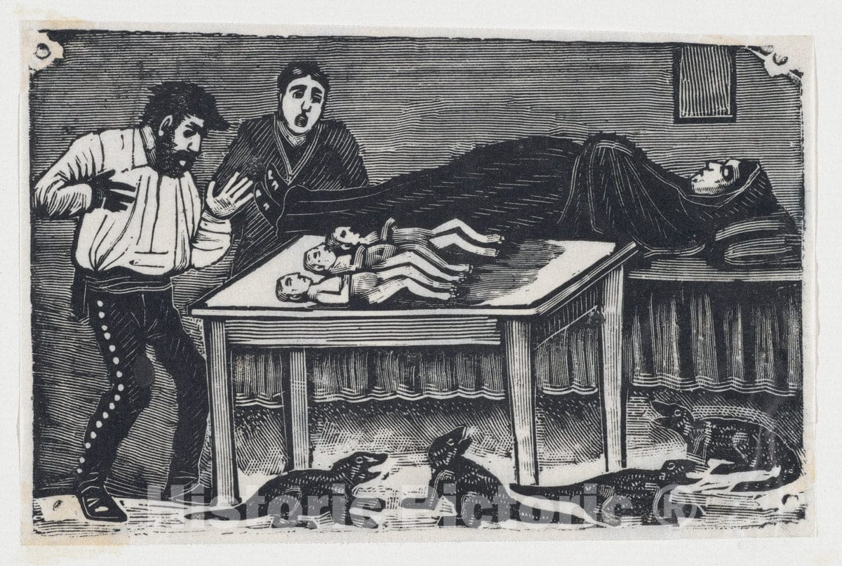 Art Print : José Guadalupe Posada - A Woman who gave Birth to Three Children and Four Animals : Vintage Wall Art