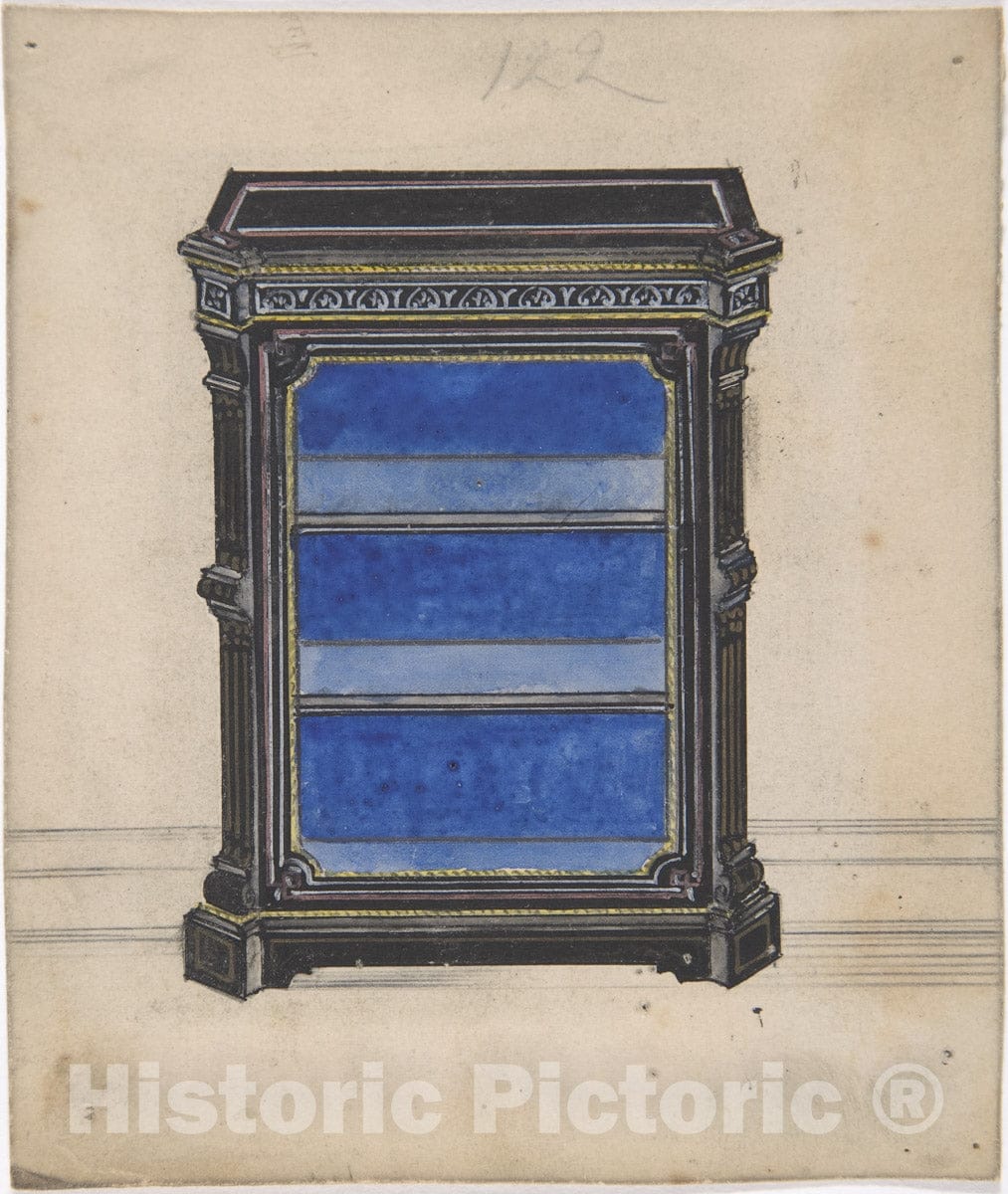 Art Print : British, 19th Century - Design for a Black Cabinet with a Blue Interior : Vintage Wall Art