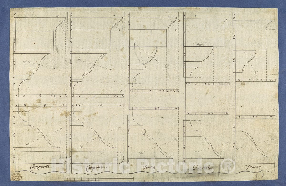 Art Print : Thomas Chippendale - Bases and Caps of The Pedestals of Each Order, in Chippendale Drawings, Vol. I : Vintage Wall Art