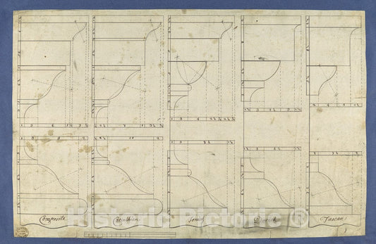 Art Print : Thomas Chippendale - Bases and Caps of The Pedestals of Each Order, in Chippendale Drawings, Vol. I : Vintage Wall Art