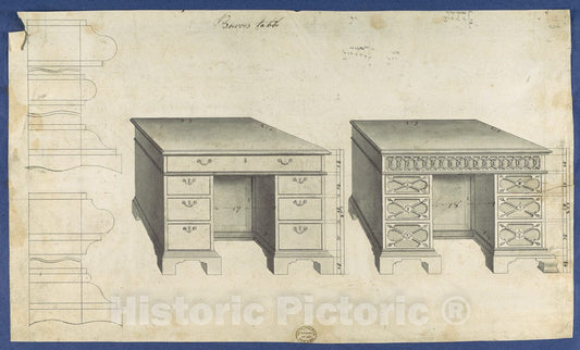 Art Print : Thomas Chippendale - Bureau Tables, from Chippendale Drawings, Vol. II 2 : Vintage Wall Art