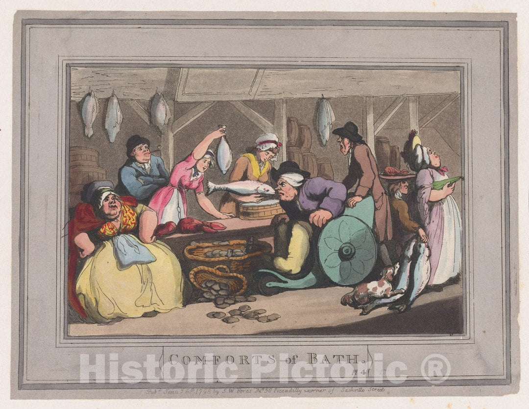 Art Print : Thomas Rowlandson - Comforts of Bath, Plate 4 1 : Vintage Wall Art