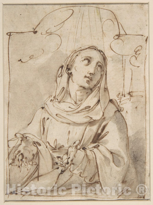 Art Print : Ubaldo Gandolfi - Half Figure of a Female Saint : Vintage Wall Art