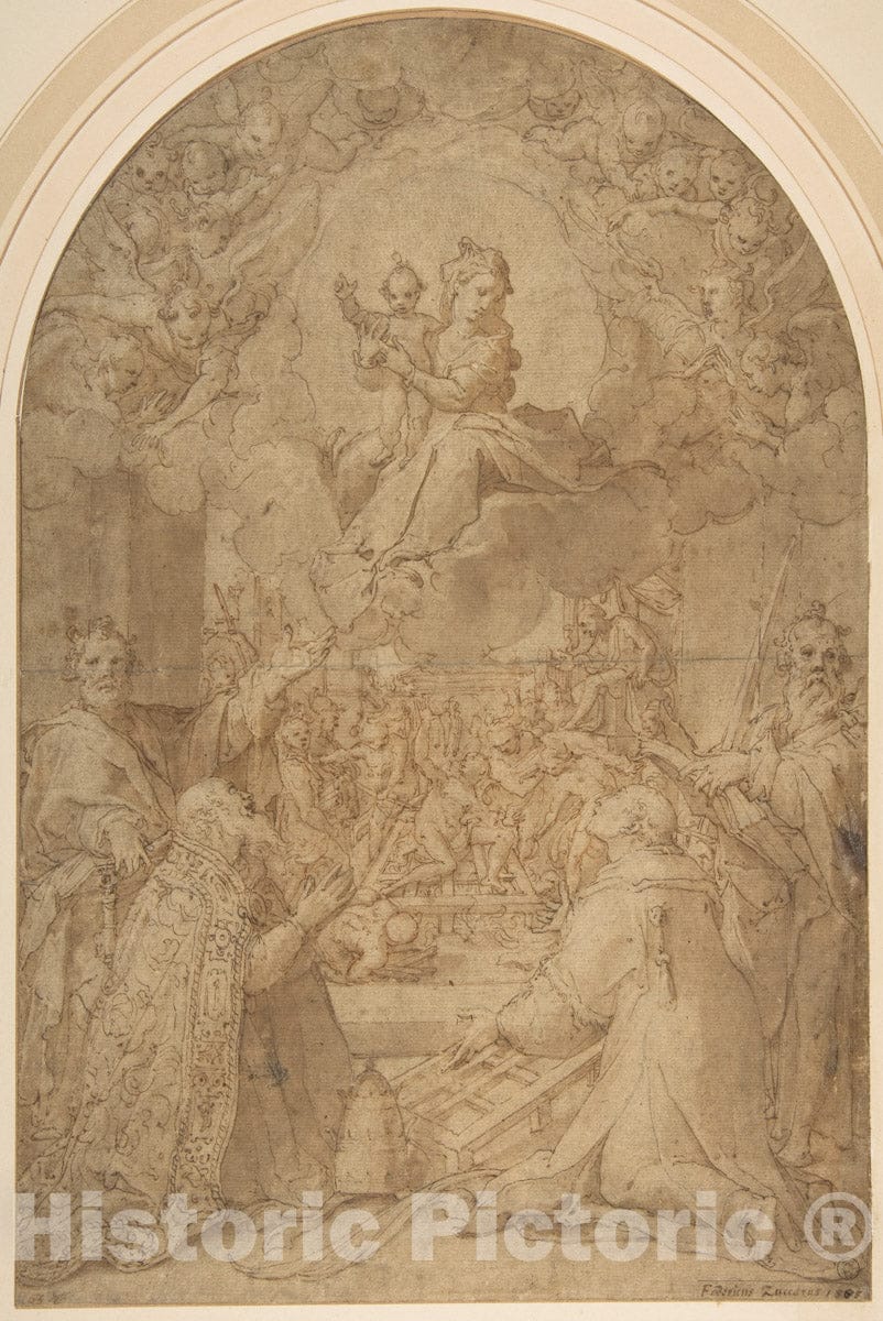 Art Print : The Virgin and Child Appearing to Saint Peter - Artist: Federico Zuccaro (Zuccari) - Created: 1566–68 : Vintage Wall Art