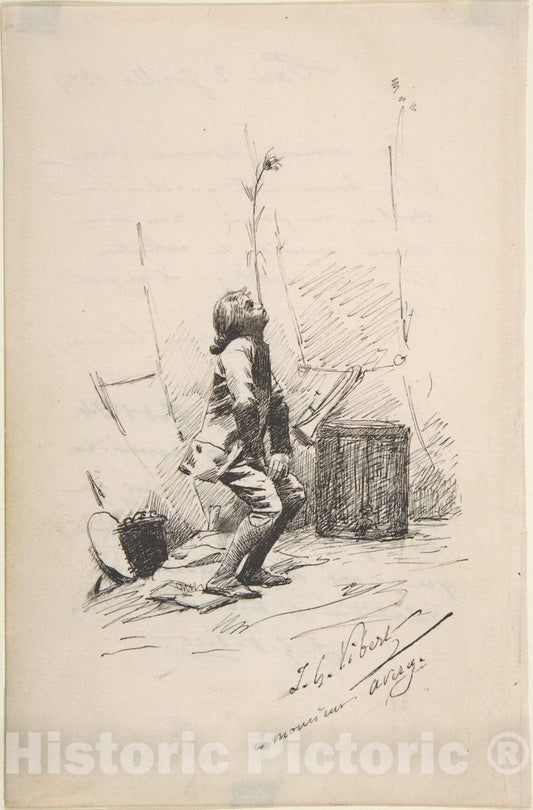 Art Print : Jean-Georges Vibert - Boy Balancing a Tall Weed on His Nose : Vintage Wall Art