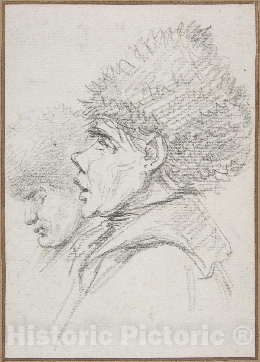 Art Print : Baron Dominique Vivant Denon - Profile of Two Soldiers Wearing Fur caps : Vintage Wall Art