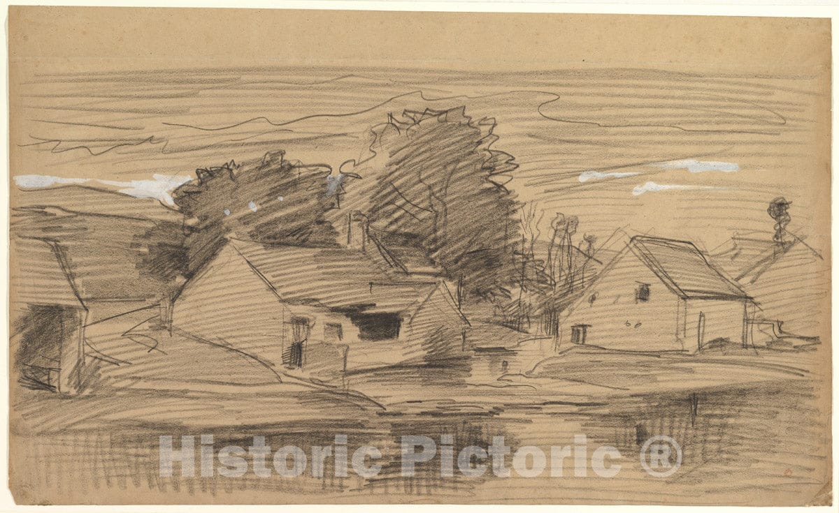 Art Print : Charles-François Daubigny - The Hamlet of Optevoz v.1 : Vintage Wall Art