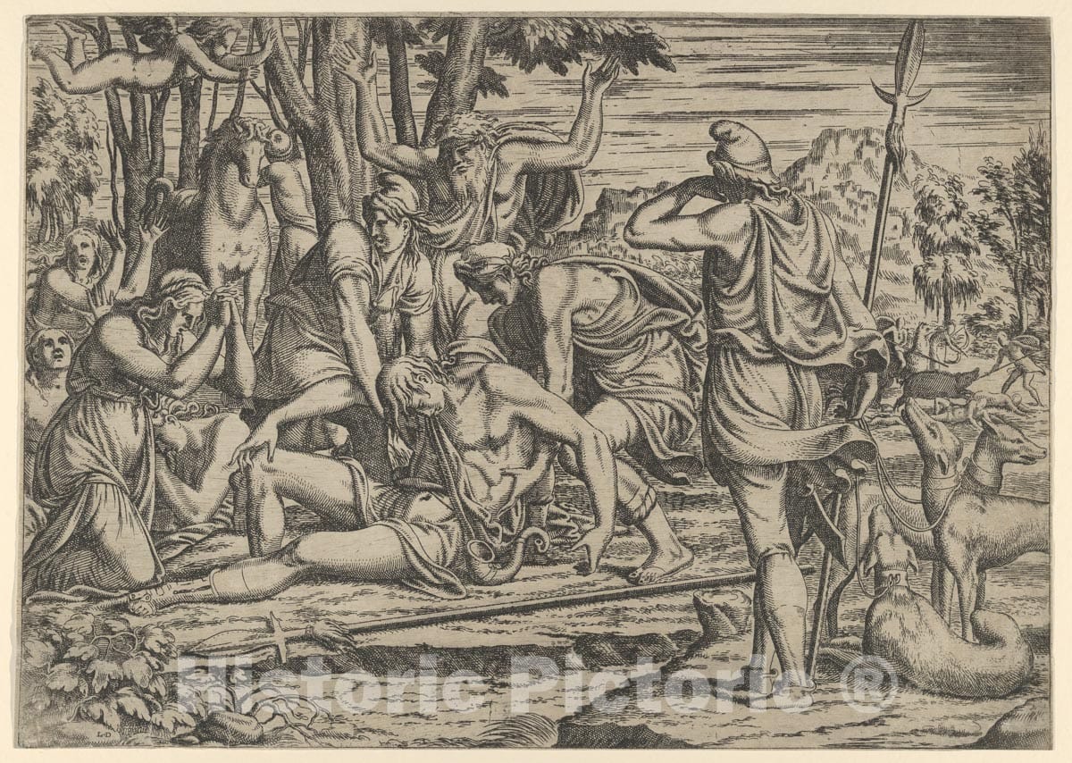 Art Print : Léon Davent - Death of Adonis : Vintage Wall Art