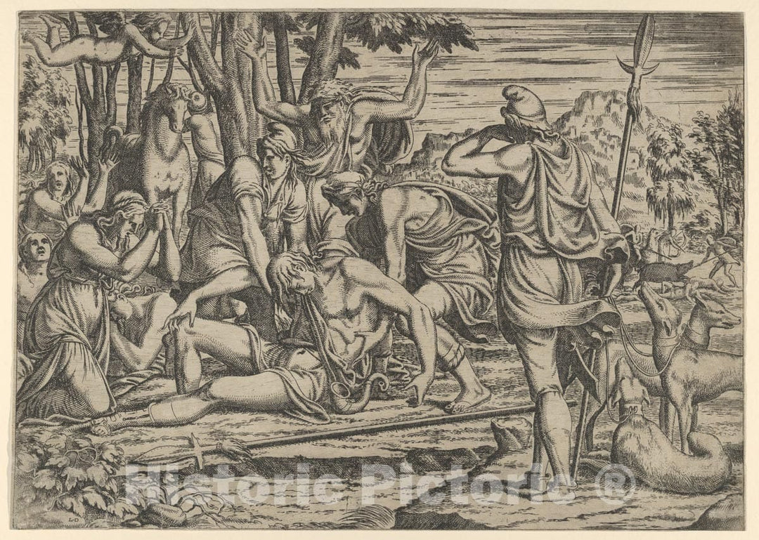 Art Print : Léon Davent - Death of Adonis : Vintage Wall Art