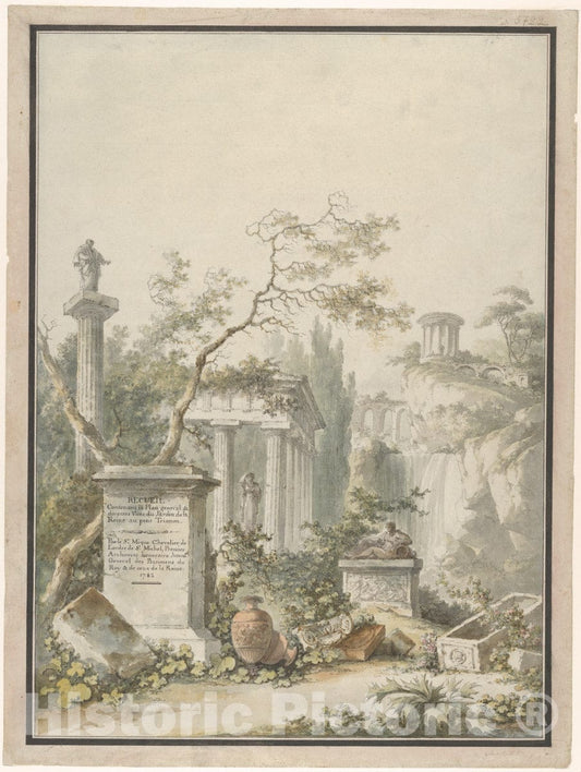 Art Print : Claude Louis Châtelet - Design for a Frontispiece : Vintage Wall Art