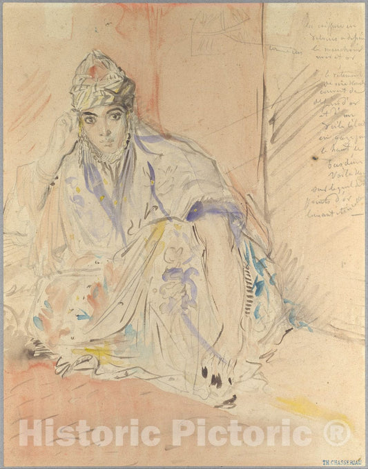 Art Print : Théodore Chassériau - Jewish Woman of Algiers Seated on The Ground : Vintage Wall Art