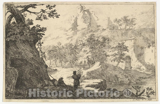 Art Print : Jan Smees - Landscape with Ruins of a Castle on a Hill : Vintage Wall Art