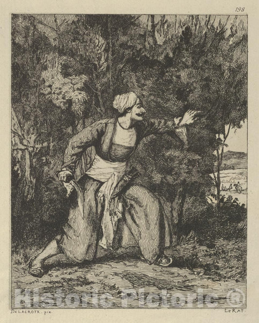 Art Print : Eugène Delacroix - Indian in an Ambush : Vintage Wall Art