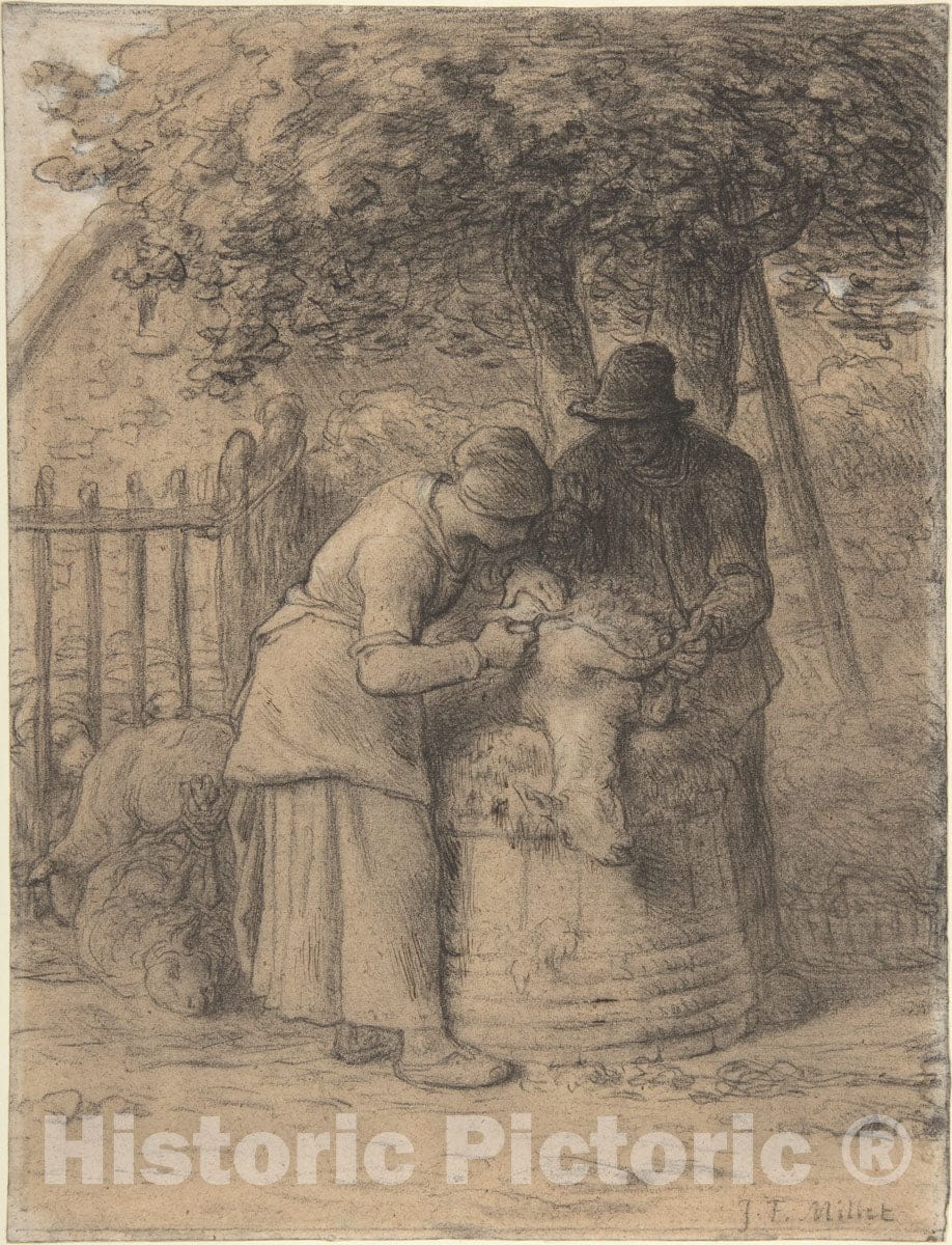 Art Print : Jean-François Millet - Sheepshearing Beneath a Tree : Vintage Wall Art