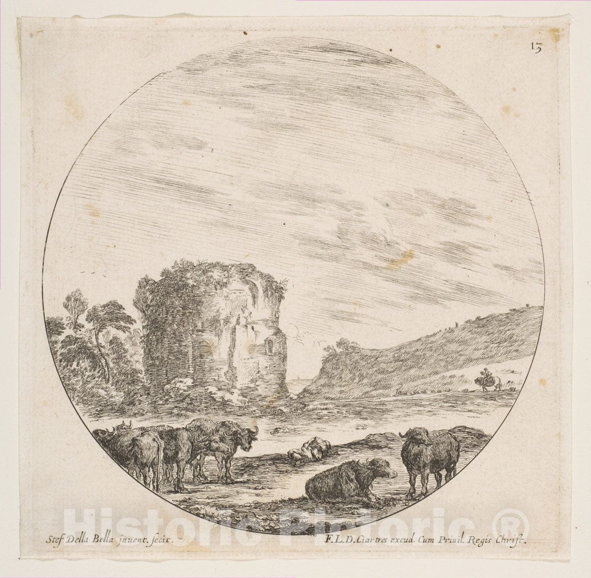Art Print : Stefano Della Bella - Ruins of a Temple in a Roman Landscape : Vintage Wall Art