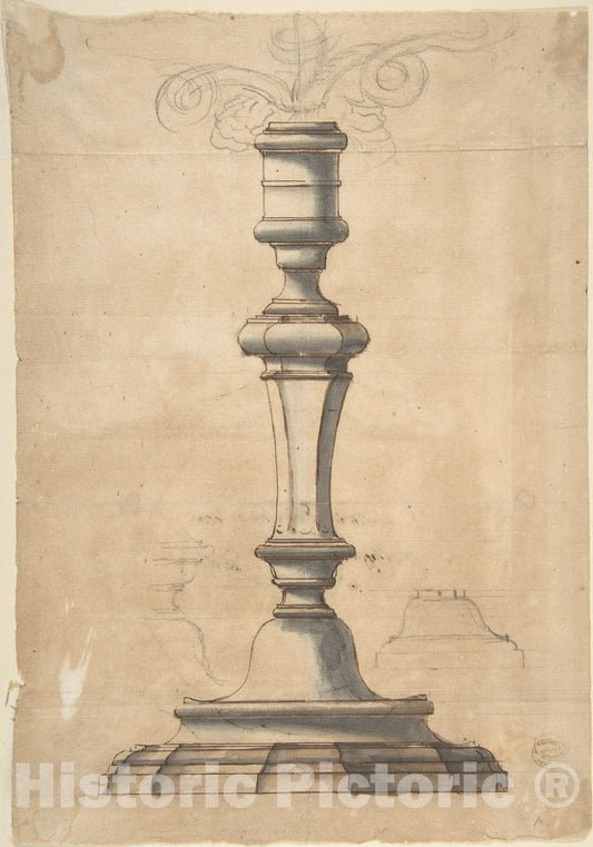 Art Print : Italian, 18th Century - Candlestick with Three Branches 2 : Vintage Wall Art
