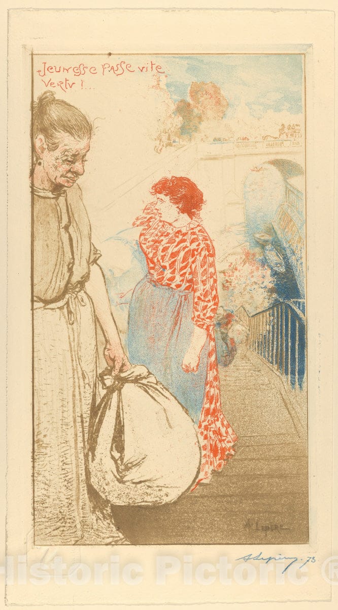 Art Print : Auguste-Louis Lepère - Laundresses (Blanchisseuses) (How Quickly Youth Fades!/Jeunesse passe Vite Vertu!) : Vintage Wall Art