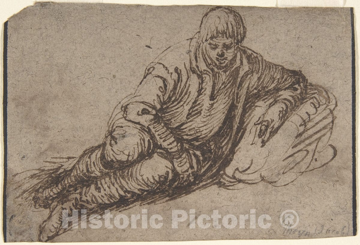 Art Print : Jacques de Gheyn II - A Reclining Peasant (Recto)