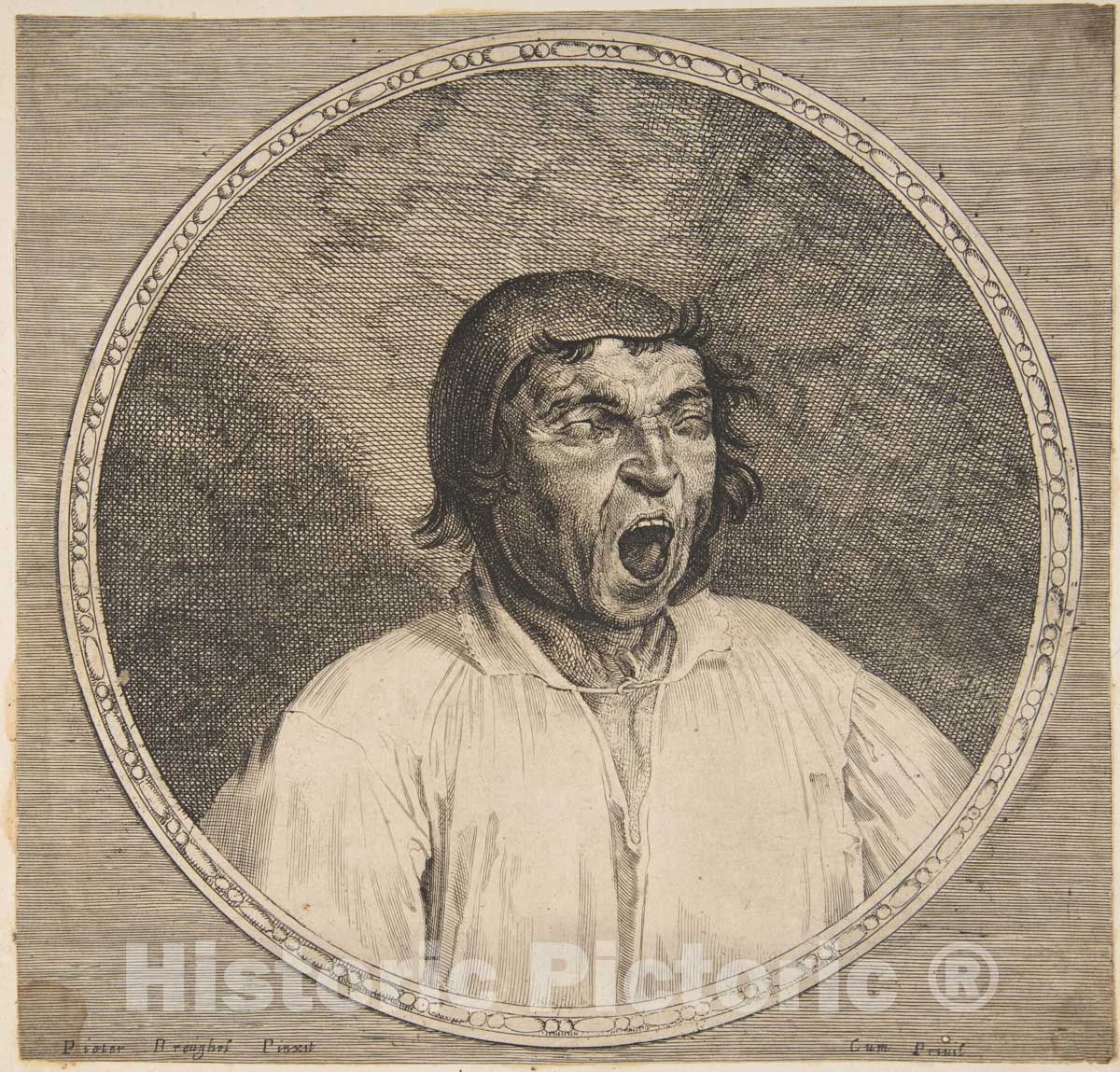 Art Print : Formerly Lucas Vorsterman I - A Peasant Yawning : Vintage Wall Art