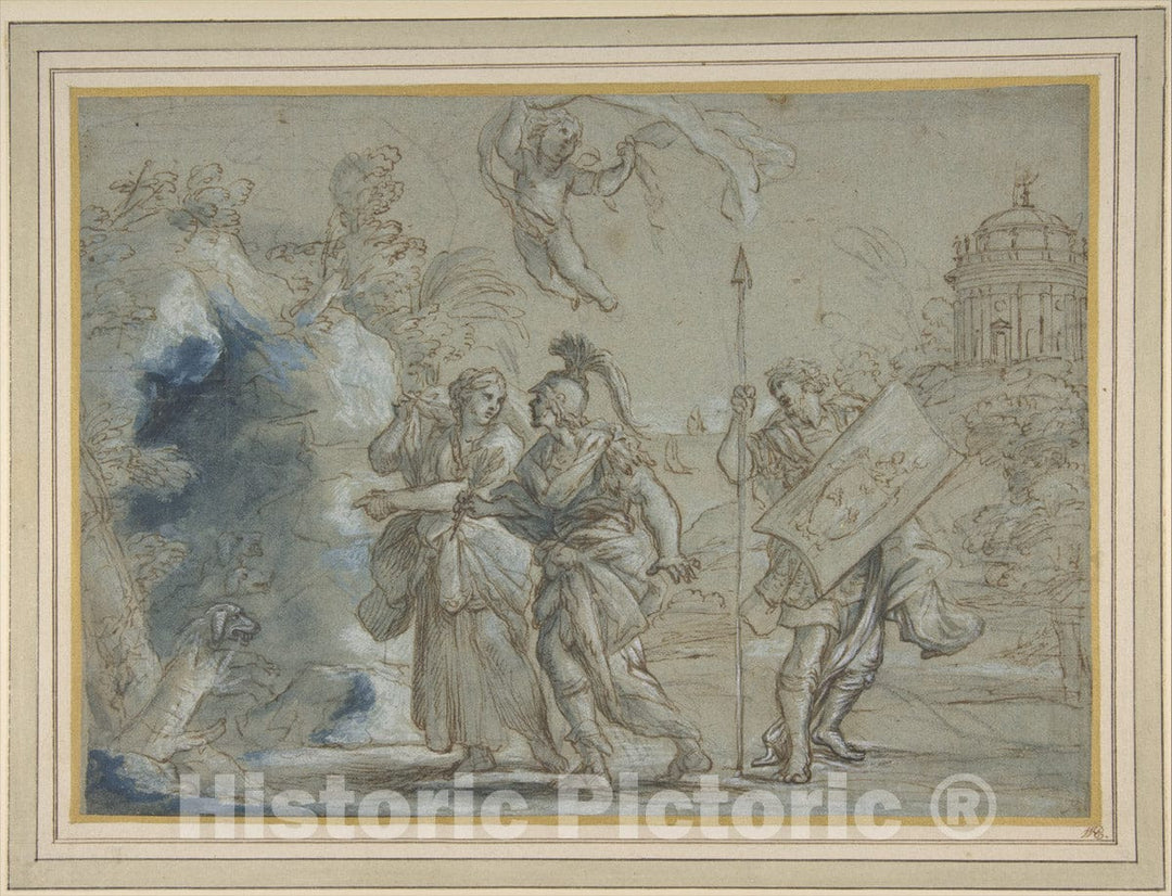 Art Print : Giovanni Francesco Romanelli - Aeneas and The Cumaean Sibyl Entering The Infernal Regions : Vintage Wall Art