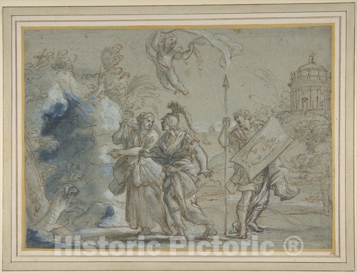 Art Print : Giovanni Francesco Romanelli - Aeneas and The Cumaean Sibyl Entering The Infernal Regions : Vintage Wall Art