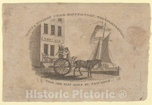Art Print : Asher Brown Durand - Fancy & Windsor Chair Manufactory, Wholesale & Retail, Thomas Ash, No. 33 John Street, New York : Vintage Wall Art