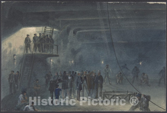 Art Print : Coiling The Cable in The After-Tank on Board The Great Eastern at Sheerness - Artist: Robert Charles Dudley - Created: 1865–66 : Vintage Wall Art