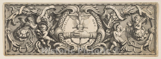 Art Print : Abraham Bosse - Frieze of Ornament with Clasped Hands and Anchor : Vintage Wall Art