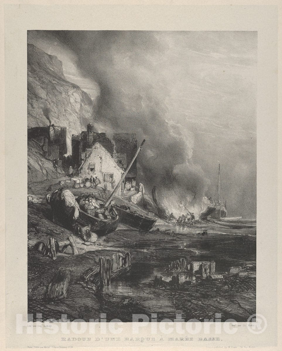 Art Print : Eugène Isabey - Refitting of a Ship at Low Tide : Vintage Wall Art