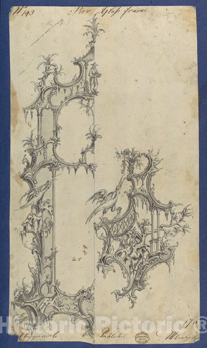 Art Print : Thomas Chippendale - Pier Glass Frames, in Chippendale Drawings, Vol. I - 425459 : Vintage Wall Art
