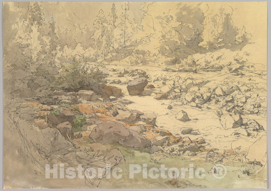 Art Print : Eduard Peithner von Lichtenfels - Landscape with Rocks in a River (Near Kronau?) : Vintage Wall Art